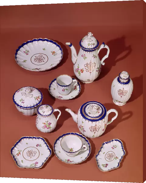 Part of a Worcester monogrammed tea service, c. 1775 (porcelain)