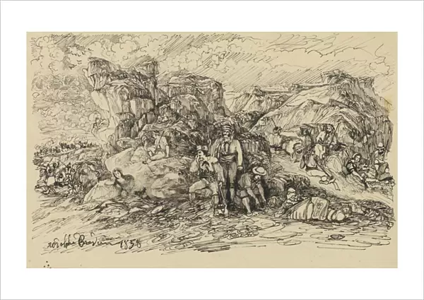 The Smugglers, 1858 (pen & black ink, on cream wove paper, laid down on ivory wove paper)