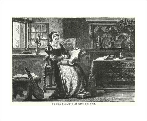 Princess Elizabeth studying the Bible (engraving)
