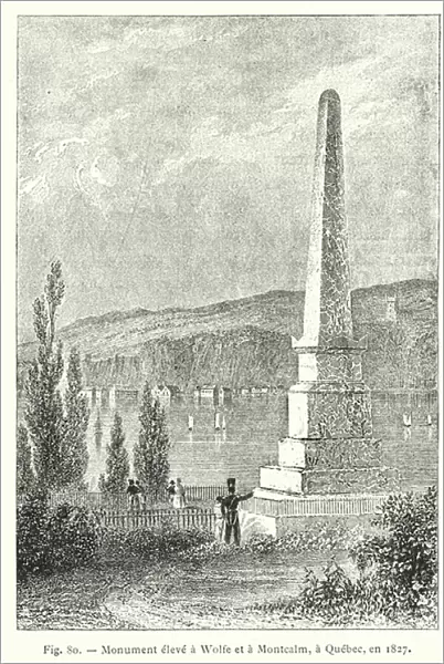 Monument eleve a Wolfe et a Montcalm, a Quebec, en 1827 (engraving)