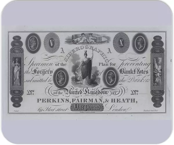 Specimen of the siderographic plan for preventing the forgery of banknotes submitted to the bankers of the United Kingdom by Perkins, Fairman & Heath (engraving)