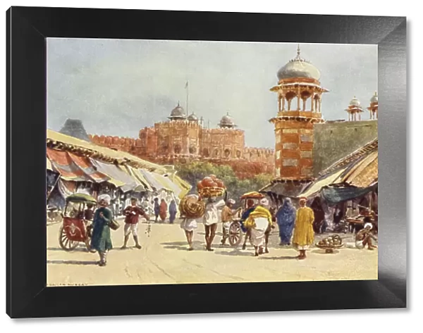 The Bazaar, Agra (colour litho)
