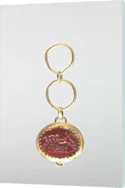 Intaglio with Victory in Chariot, 1-200 (red jasper in gold mount)