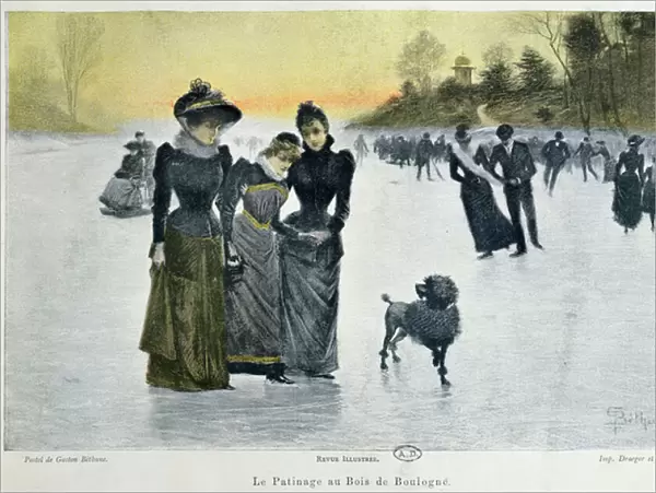 Skating in the Bois de Boulogne, 1891 (colour litho)