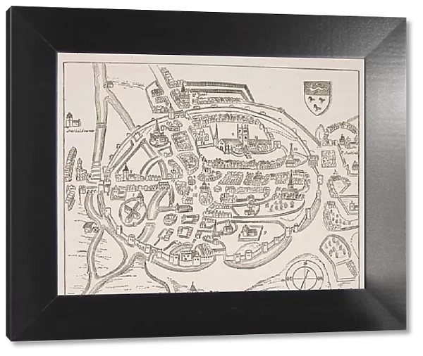 Panoramic view of Canterbury in the sixteenth century, illustration from