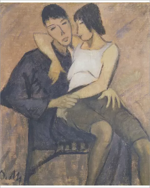 Sitting Pair, 1920 (oil on burlap)