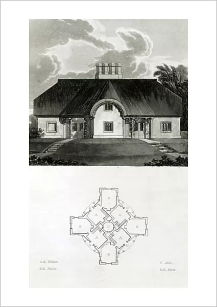 Four Cottages, 1818 (litho) (b  /  w photo)