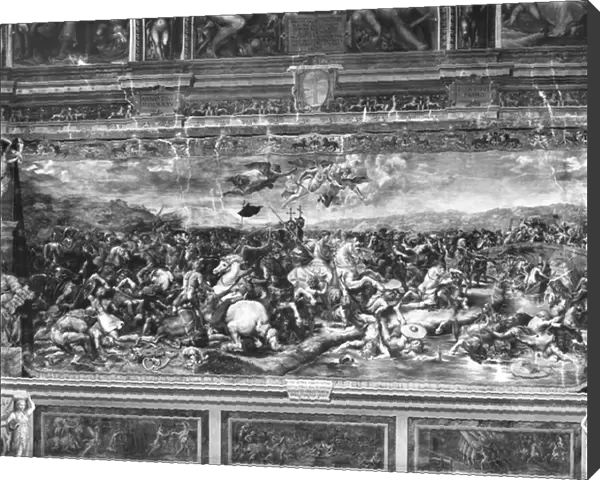 The battle of Constantine, from the Sala di Costantino, Raphael Rooms (fresco) (b  /  w photo) (see also 252778)