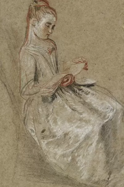 Girl Seated with a Book of Music on her Lap (black, red & white chalks on coarse-textured