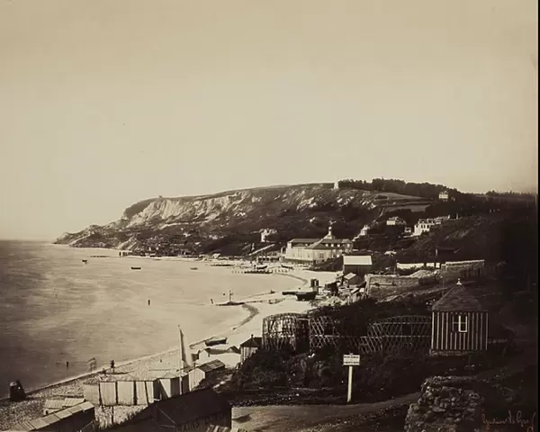 The Beach at Sainte-Adresse, with the Dumont Baths, 1856-57 (albumen print)