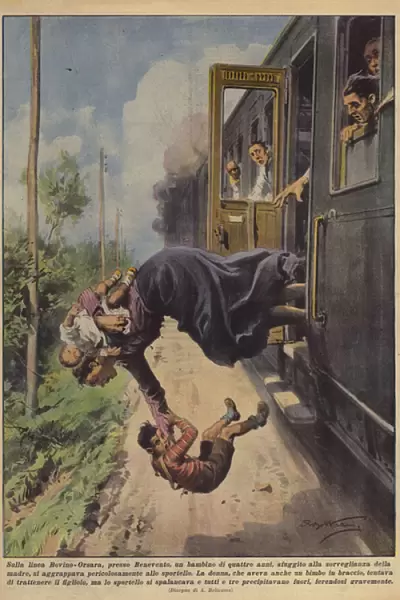 On the Bovino-Orsara line, near Benevento, a four-year-old boy who escaped the... (colour litho)