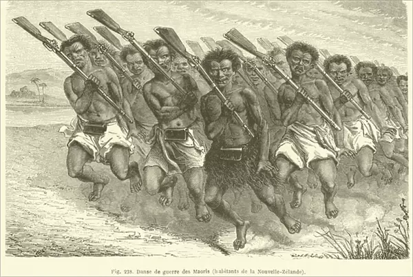 Danse de guerre des Maoris, habitants de la Nouvelle-Zelande (engraving)