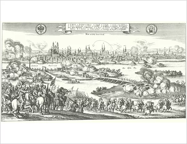 Count Tilly laying siege to Magdeburg, 1631 (engraving)