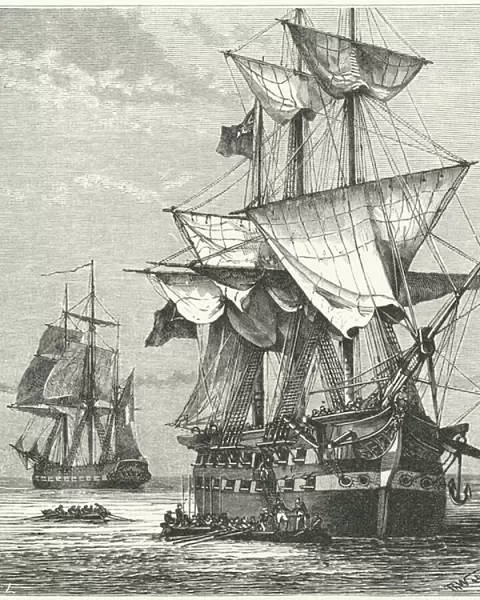 Napoleon boarding HMS Northumberland for the voyage to his exile on St Helena, 1815 (engraving)