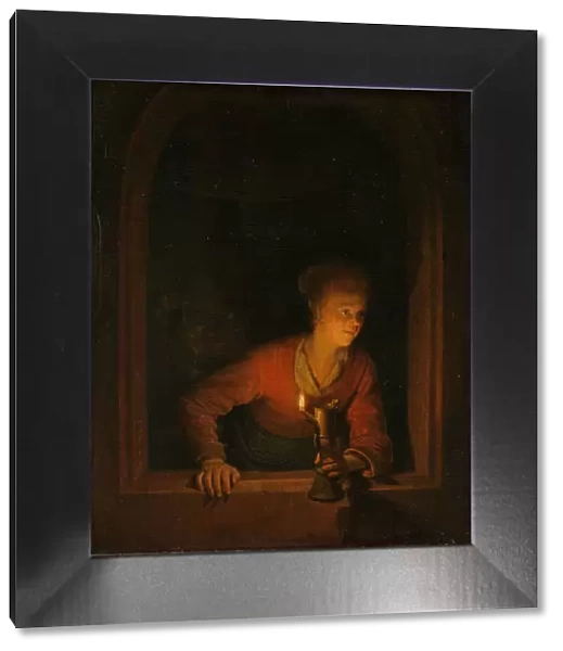 Girl with an Oil Lamp at a Window, 1645-75 (oil on panel)