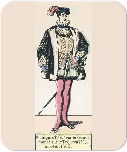 Francois 2, 60e roi de France, monte sur le Trone en 1559, mort en 1560 (coloured engraving)