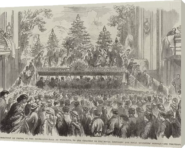 Distribution of Prizes, in the Recreation-Hall at Woolwich, to the Children of the Royal Artillery and Royal Engineers Schools (engraving)