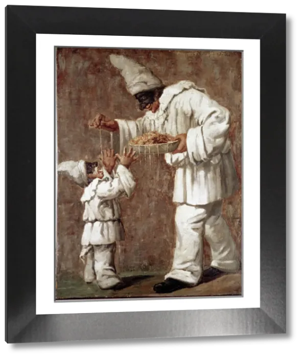 Framed Print : Pulcinella Giving Pasta to a Child, 19th Century Print Framed Print : Pulcinella Giving Pasta to a Child, 19th Century Print