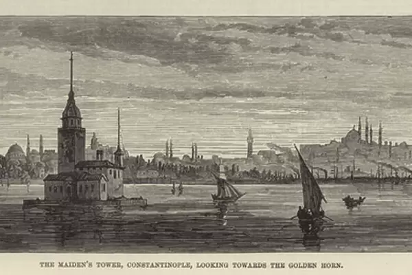 The Maidens Tower, Constantinople, looking towards the Golden Horn (engraving)