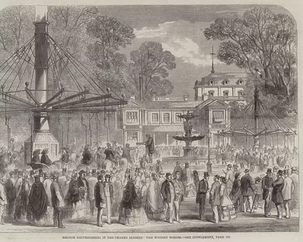 British Excursionists in the Champs Elysees, the Wooden Horses (engraving)