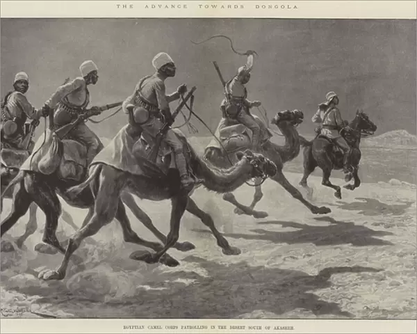 The Advance towards Dongola, Egyptian Camel Corps patrolling in the Desert South of Akasheh (litho)