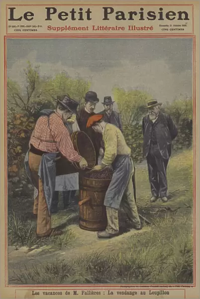 The holidays of President Fallieres of France: the grape harvest at his home in the village of Loupillon (colour litho)