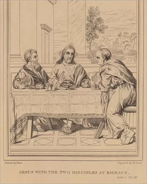 Jesus with the Two Disciples at Emmaus, Luke (engraving)