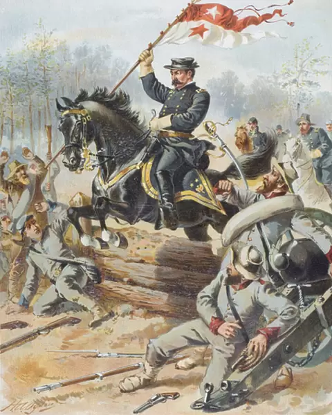 General Sheriden at the Battle of Five Forks, Virginia, 1st April, 1865 (colour litho)