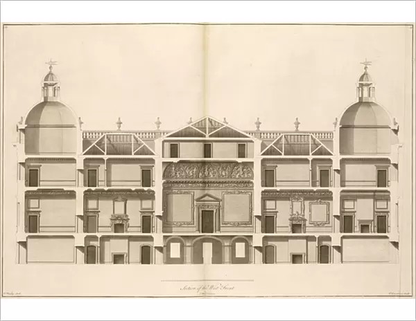 Houghton Hall: section of the West front, engraved by Pierre Fourdrinier