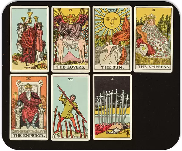 Cards from a Tarot set, c. 1809 (hand coloured litho)