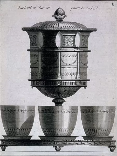 Metalwork: coffee set with spoons and sugar holder, 1780-96 (engraving)