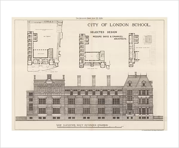 City of London School; side elevation (engraving)