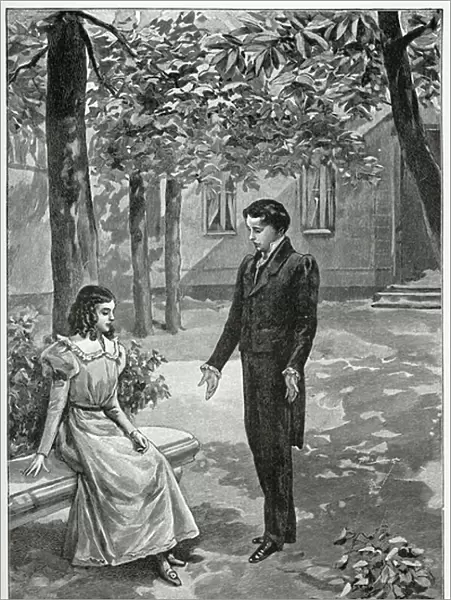 Victor Hugo declaring his love to Adele Foucher, 19th Century (b  /  w engraving)