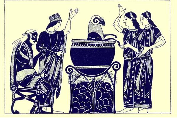 Medea Boiling the Ram, illustration from Greek Vase Paintings by J. E. Harrison and D. S. MacColl, published 1894 (digitaly enhanced image)