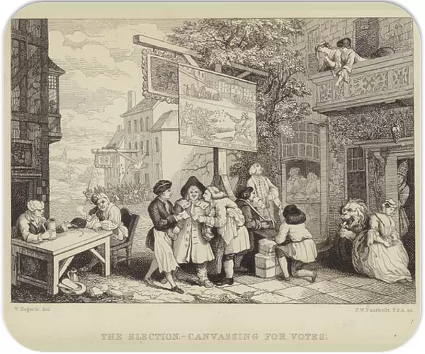 The Election - Canvassing for Votes: satire on the parliamentary election of 1755, one of a series of four titled Humours of an Election (engraving)