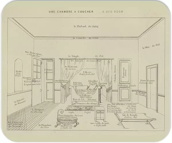 Une chambre a coucher - a bedroom (engraving)