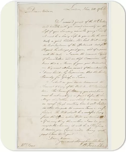Autograph letter to Mrs. Ann Penn, London, 20th November 1766 (pen & ink on paper)