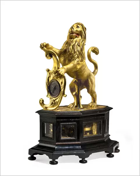 Striking and Automaton Lion Clock, c. 1640 (gilt-brass & ebony)