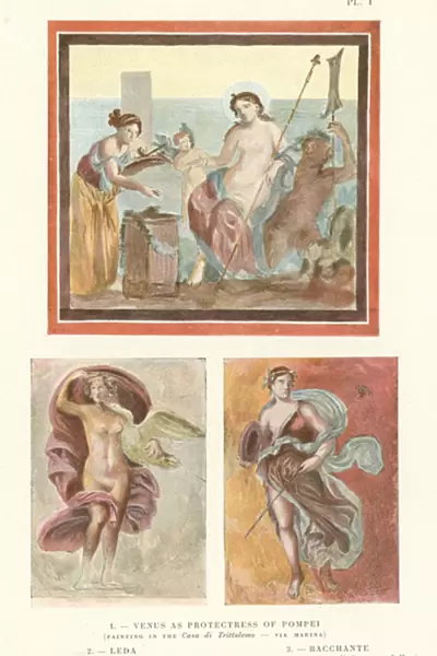 Venus as Protectress of Pompei, Leda, Bacchante (colour litho)