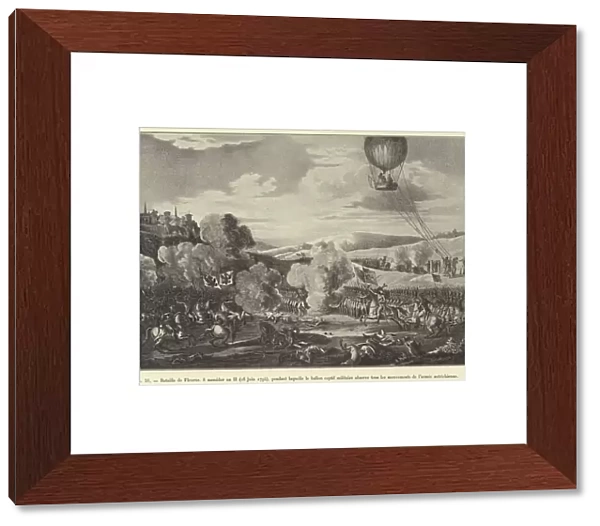 Bataille de Fleurus, 8 messidor an II (26 juin 1794), pendant laquelle le ballon captif militaire observe tous les mouvements de l armee autrichienne (engraving)