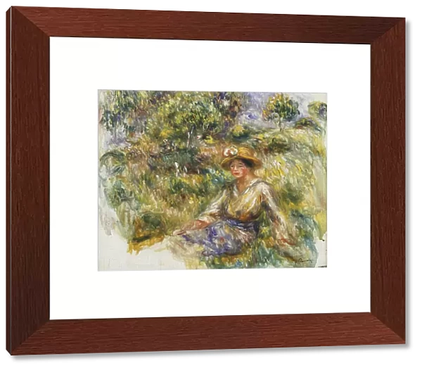 Woman in a Blue Hat sitting on the Grass; Femme en Bleu en Chapeau assise Sur l Herbe