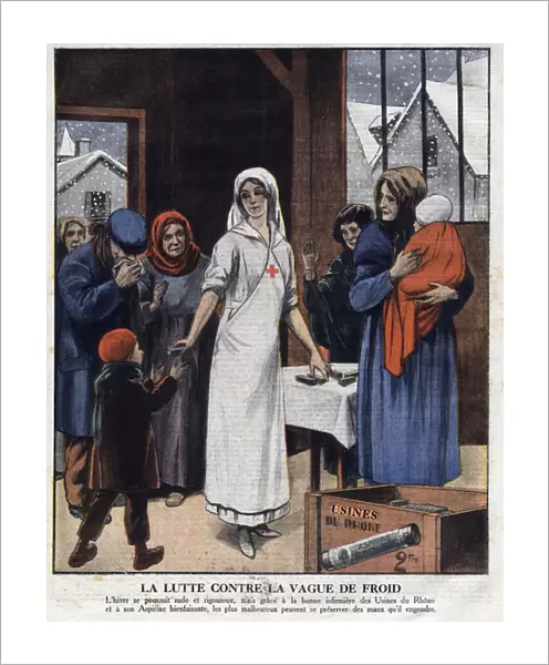 Advertising illustration for aspirin (aspirina) 'Factories du Rhone'