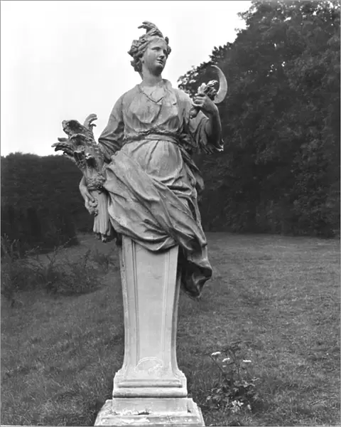 Summer, statue in the gardens (marble) (b  /  w photo)
