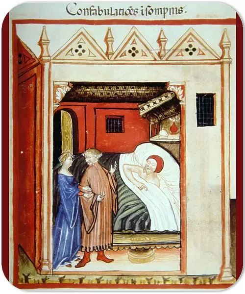 Fol. 101v Sleeptalking, illustration from Tacuinum Santiatis Codex Vindobonensis (vellum)