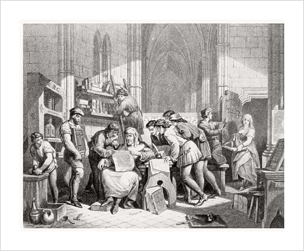 Introduction of the Art of Printing (engraving) (b  /  w photo)