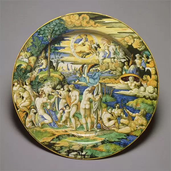C. 59-1927 Dish depicting the Judgement of Paris, c. 1544-50 (tin glazed earthenware)