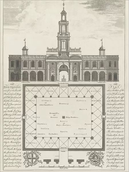 An Elevation, Plan and History of the Royal Exchange of London (engraving)