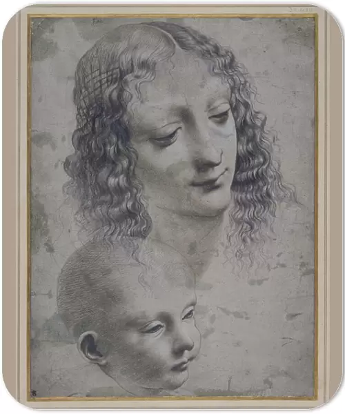 The head of a woman and the head of a baby (metal-point on grey prepared paper)