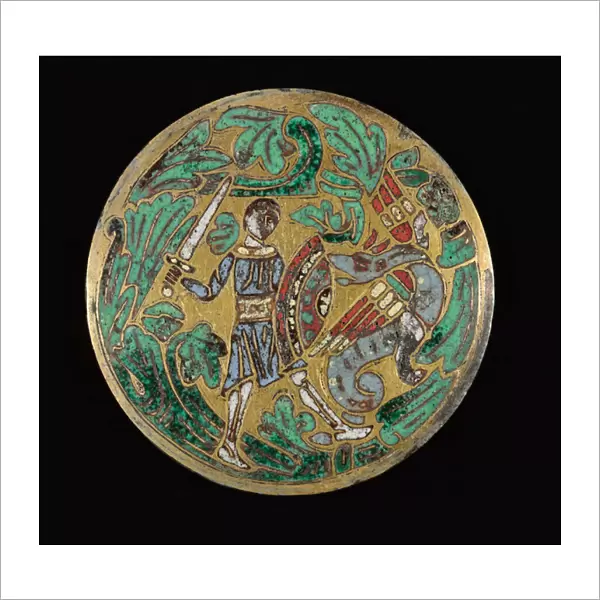 Warrior Fighting a Dragon, c. 1170-1180 (gilded copper, champleve enamel)