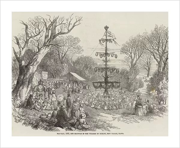 May-Day, 1852, and Maypole in the Village of Burley, New Forest, Hants (engraving)